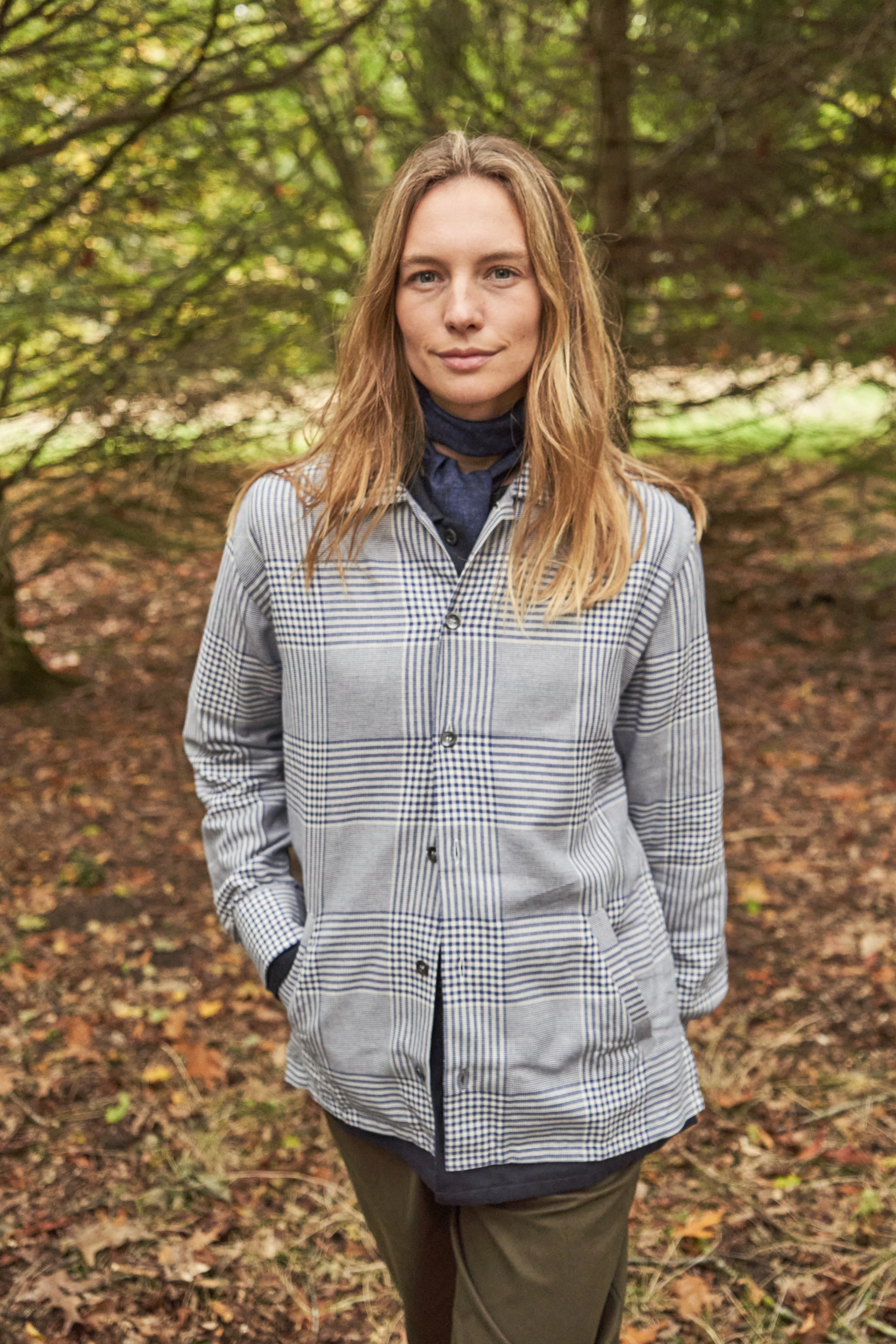 100% Recycled Cotton Navy Prince of Wales Neem St James Overshirt - Image 6