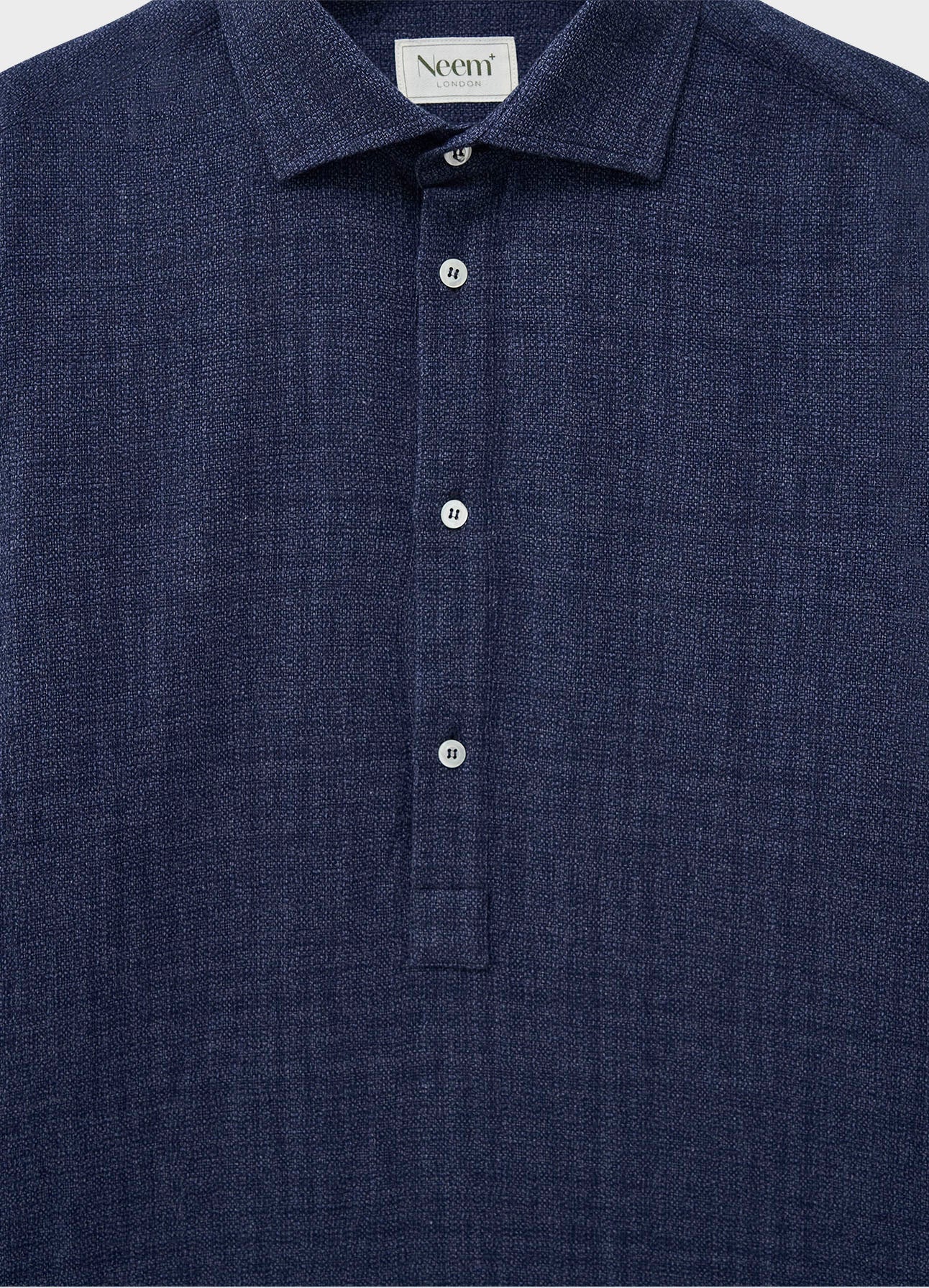 Recycled Basket Weave Navy Cut Away Popover Shirt - Image 5