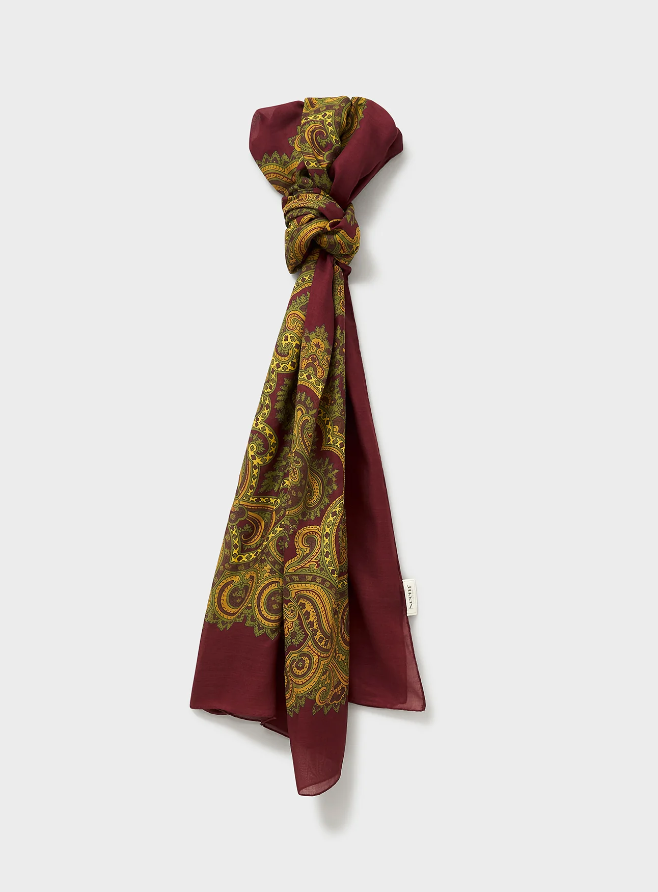 Italian Tencel Burgundy and Gold Paisley Flamboyant Scarf - Image 3