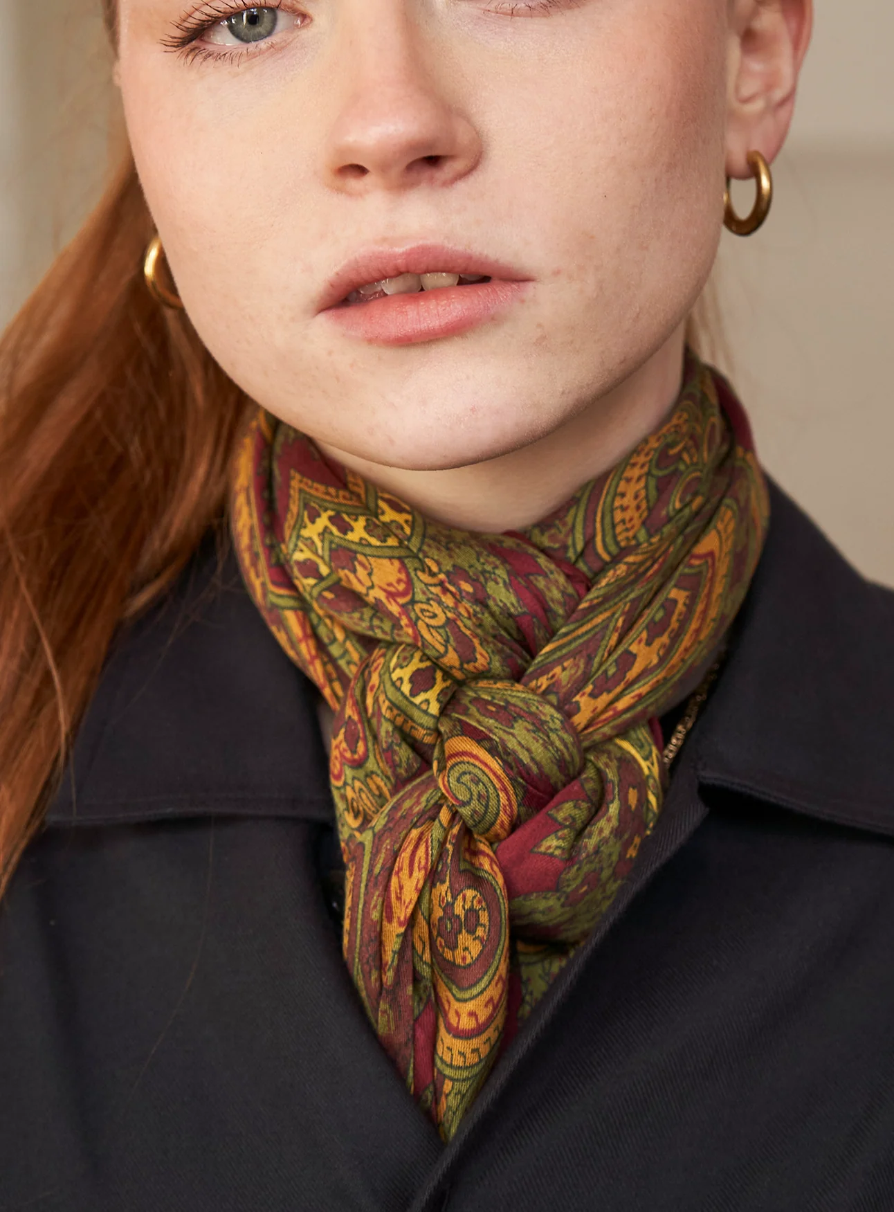 Italian Tencel Burgundy and Gold Paisley Flamboyant Scarf - Image 6