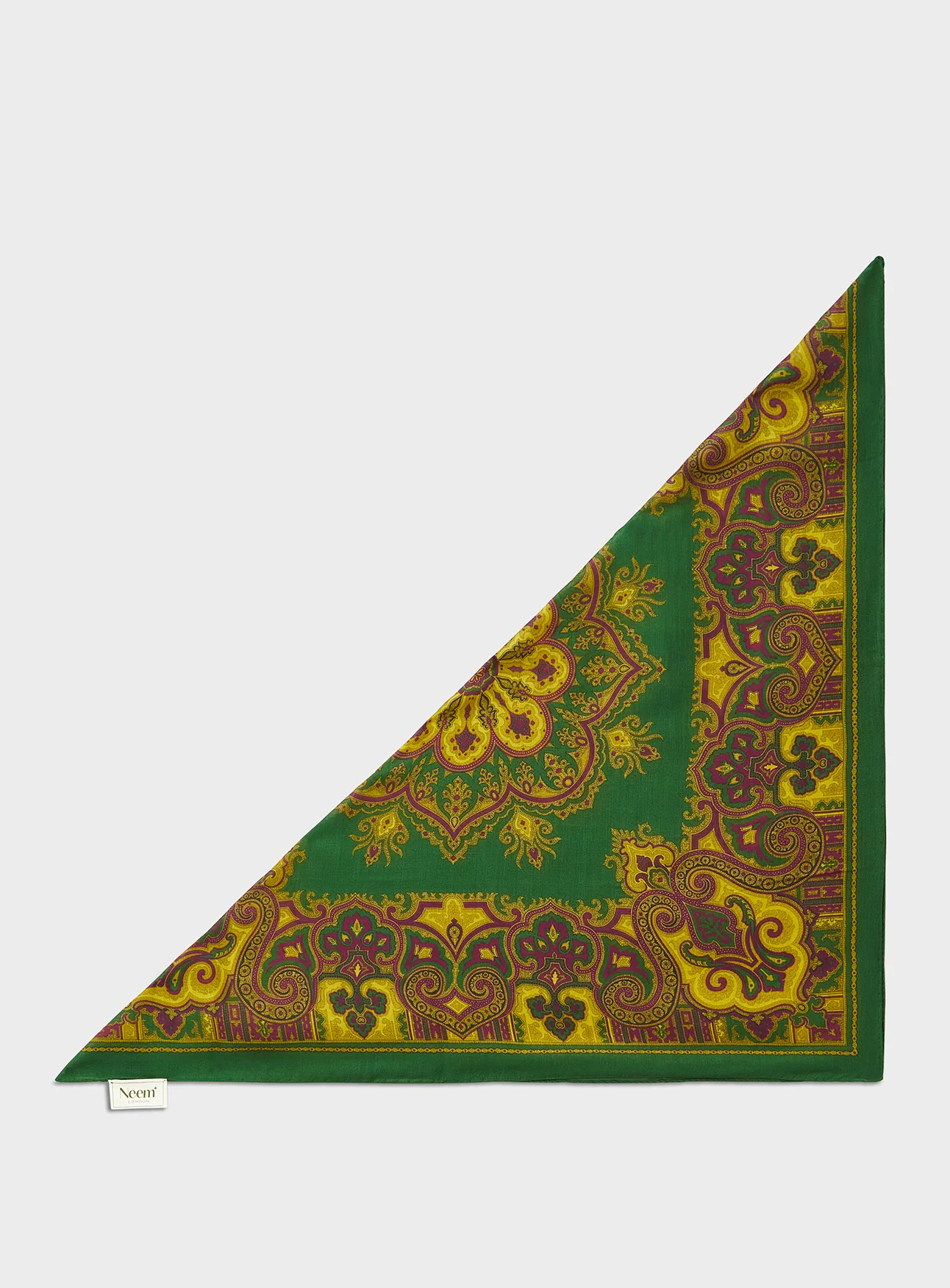 Italian Tencel Green Motif and Mustard Print Neck Scarf - Image 4