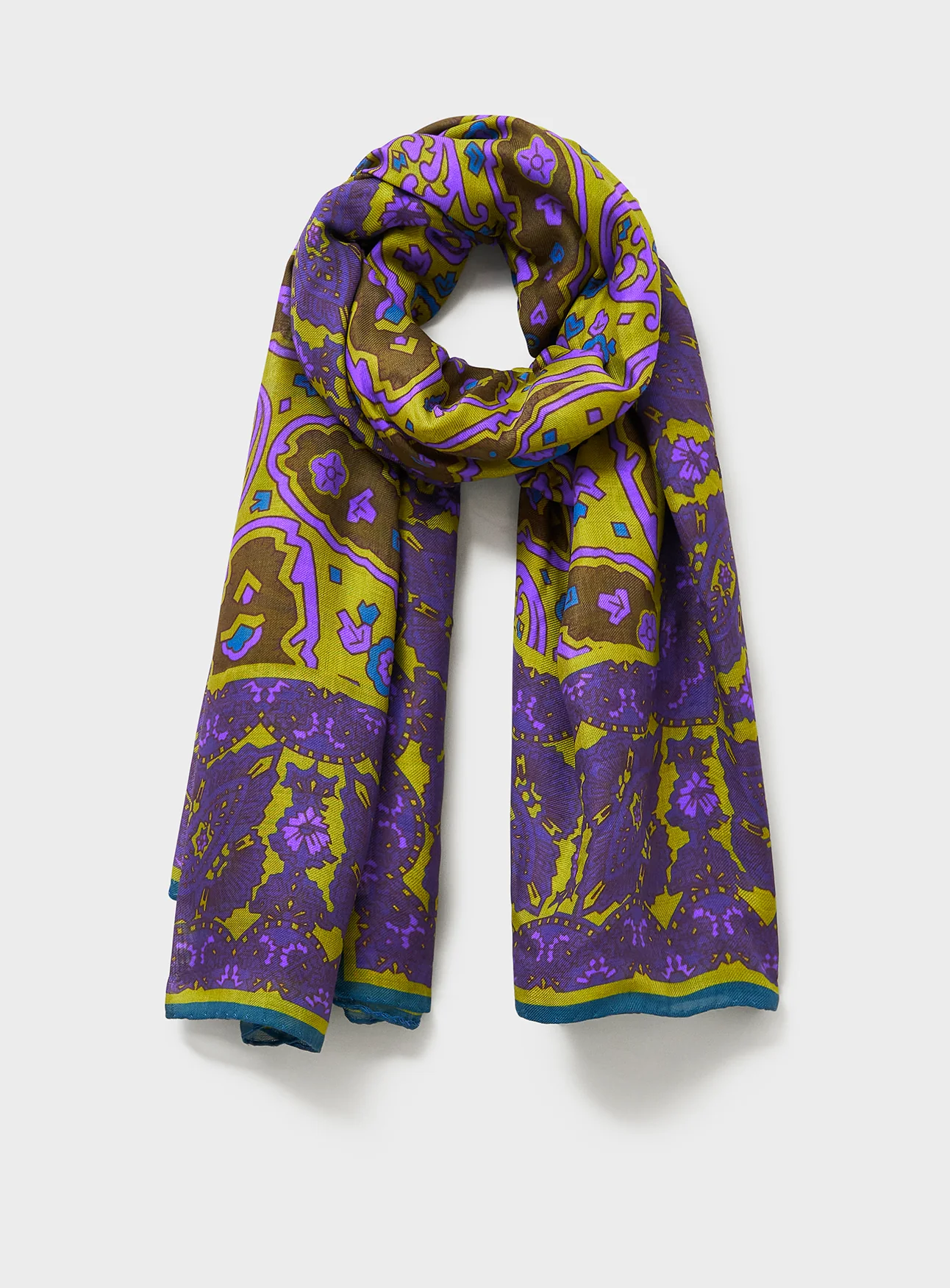 Italian Tencel Purple and Gold Paisley Flamboyant Scarf - Image 3