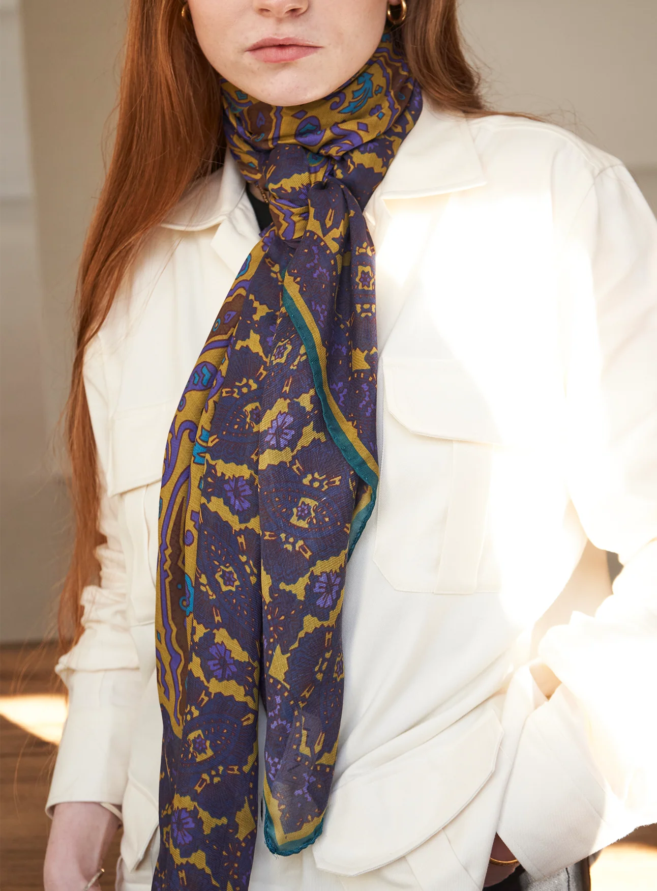 Italian Tencel Purple and Gold Paisley Flamboyant Scarf - Image 4