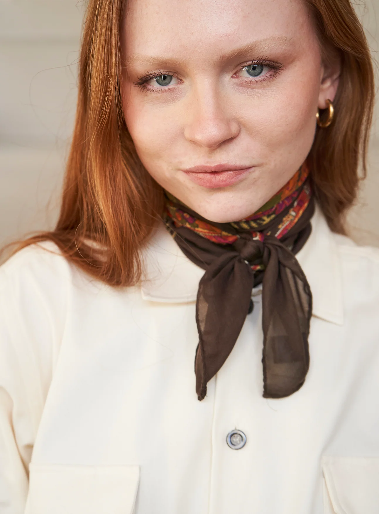 Italian Tencel Orange Paisley Neck Scarf - Image 5