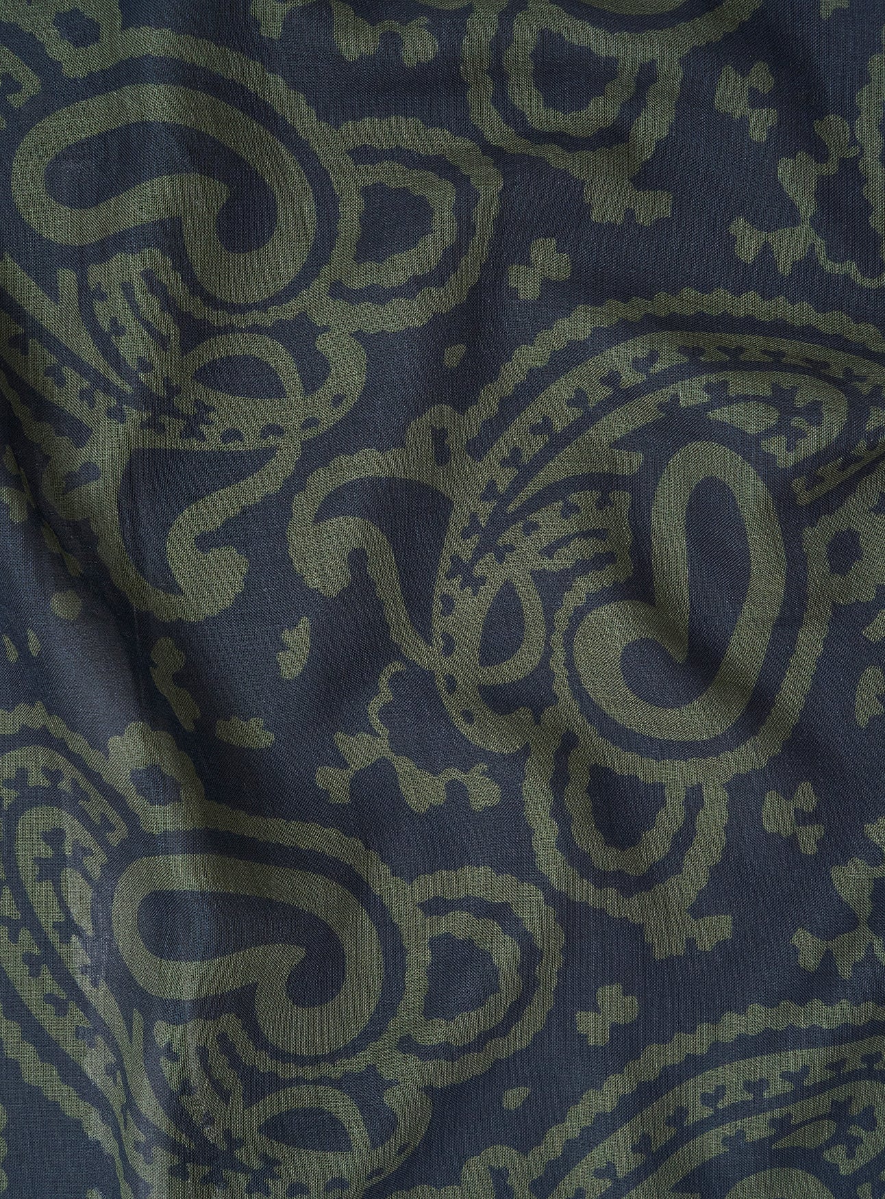 Cotton & Cashmere Wool Black Green Paisley Scarf - Image 3