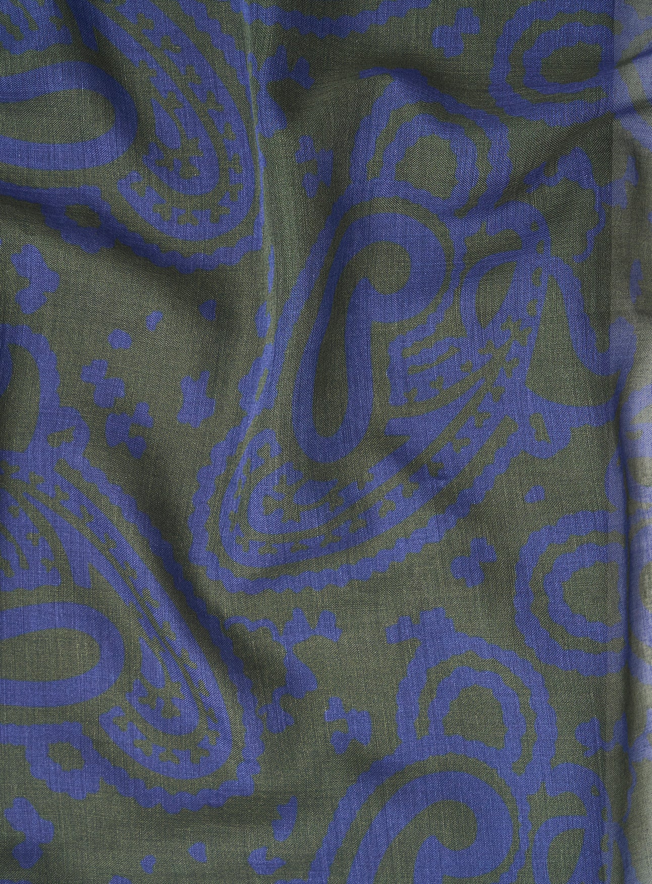 Cotton & Cashmere Wool Green Navy Paisley Scarf - Image 3