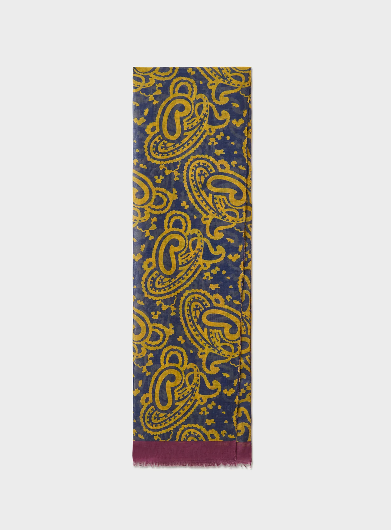 Cotton & Cashmere Wool Navy Mustard Paisley Scarf - Image 3