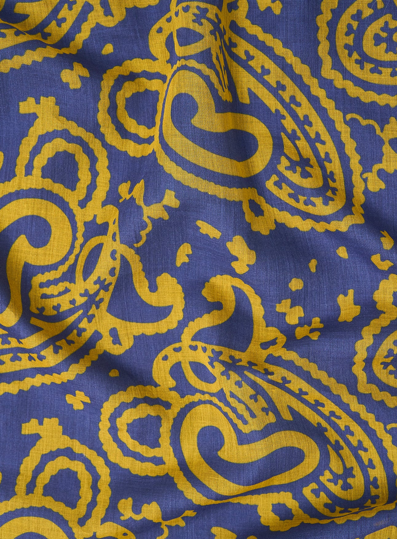Cotton & Cashmere Wool Navy Mustard Paisley Scarf - Image 4