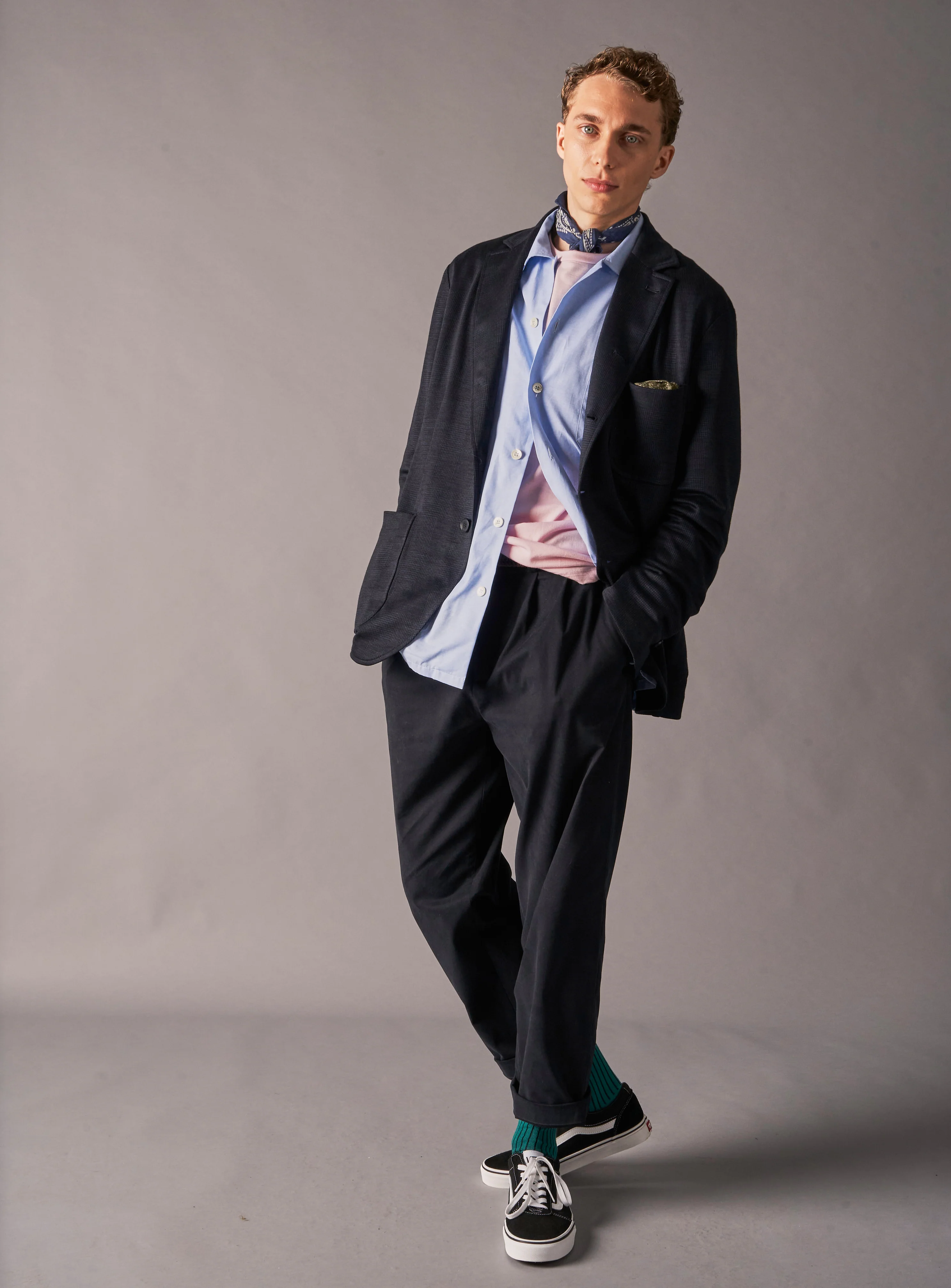Cotton & Cashmere Navy Como Print Neem Bandana - Image 5