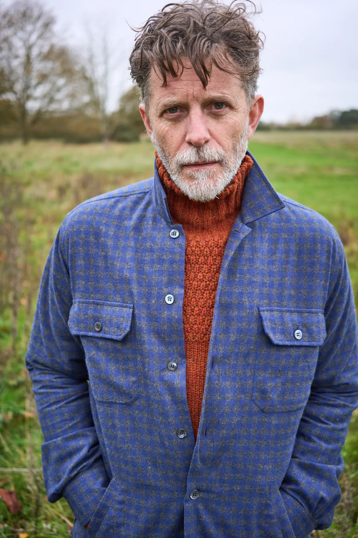 Recycled Italian Flannel Navy & Grey Check Piccadilly Overshirt - Image 3