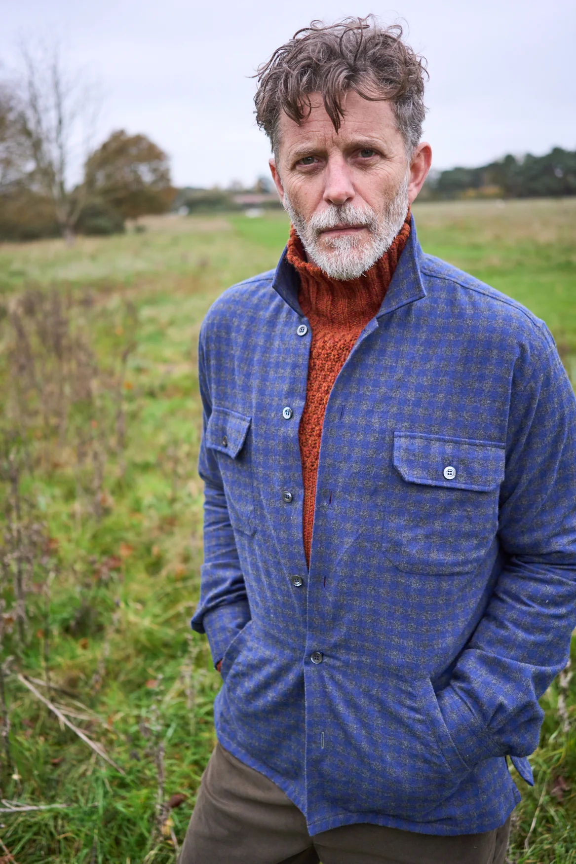 Recycled Italian Flannel Navy & Grey Check Piccadilly Overshirt - Image 5