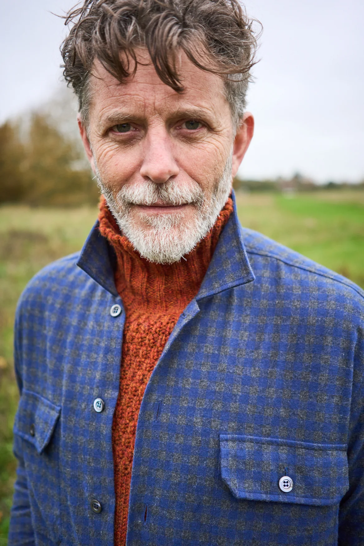 Recycled Italian Flannel Navy & Grey Check Piccadilly Overshirt - Image 7
