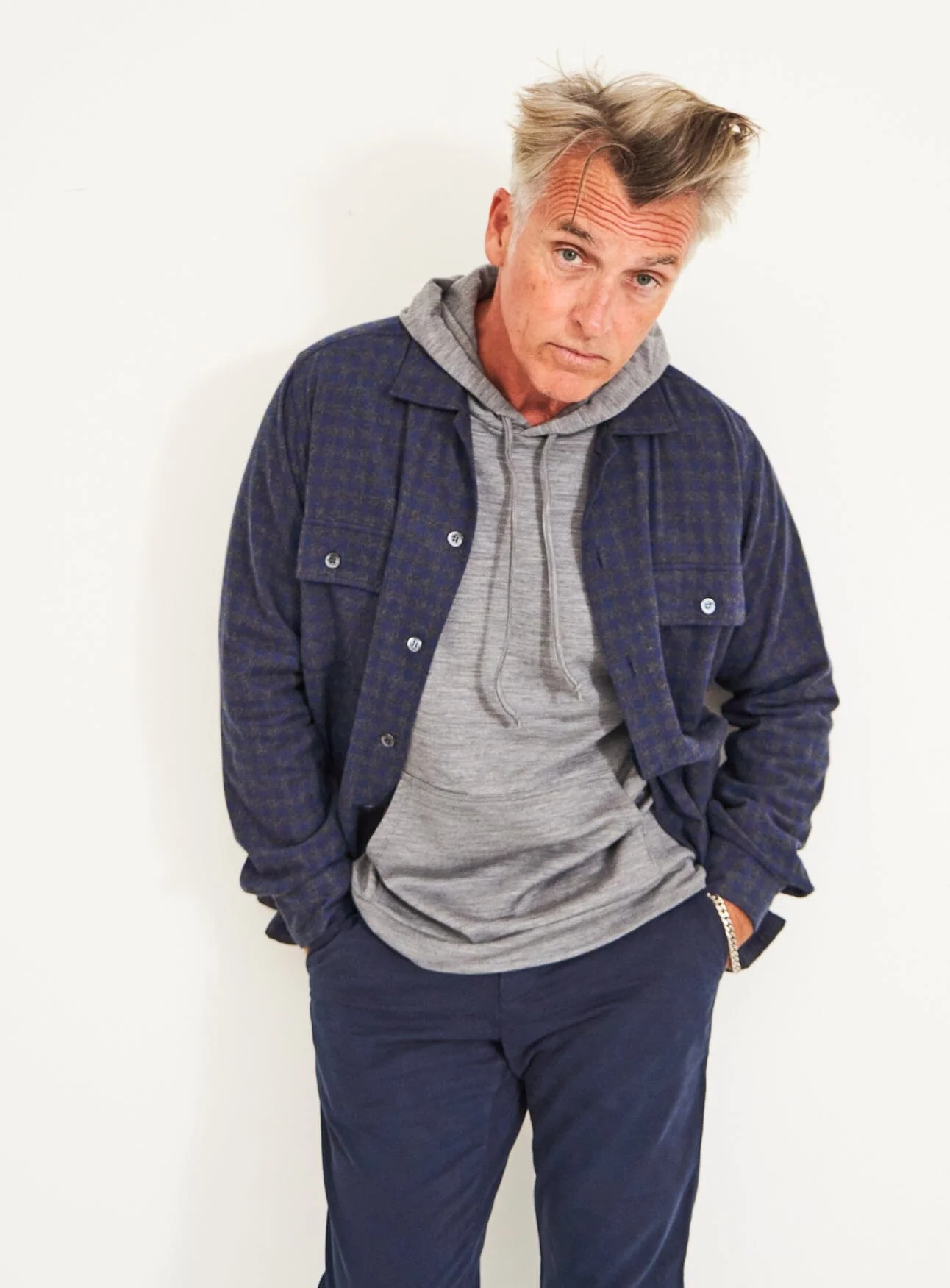 Recycled Italian Flannel Navy & Grey Check Piccadilly Overshirt - Image 8