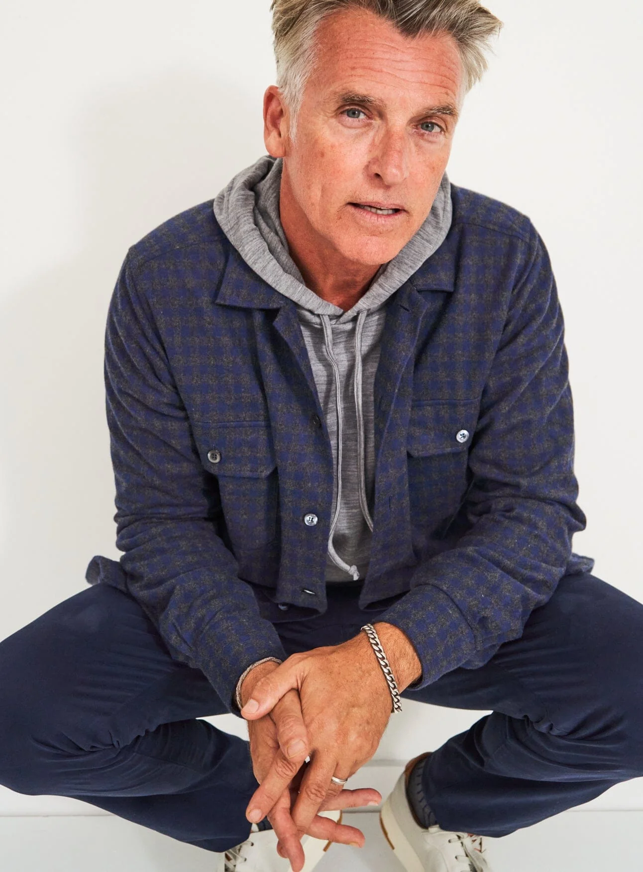 Recycled Italian Flannel Navy & Grey Check Piccadilly Overshirt - Image 9