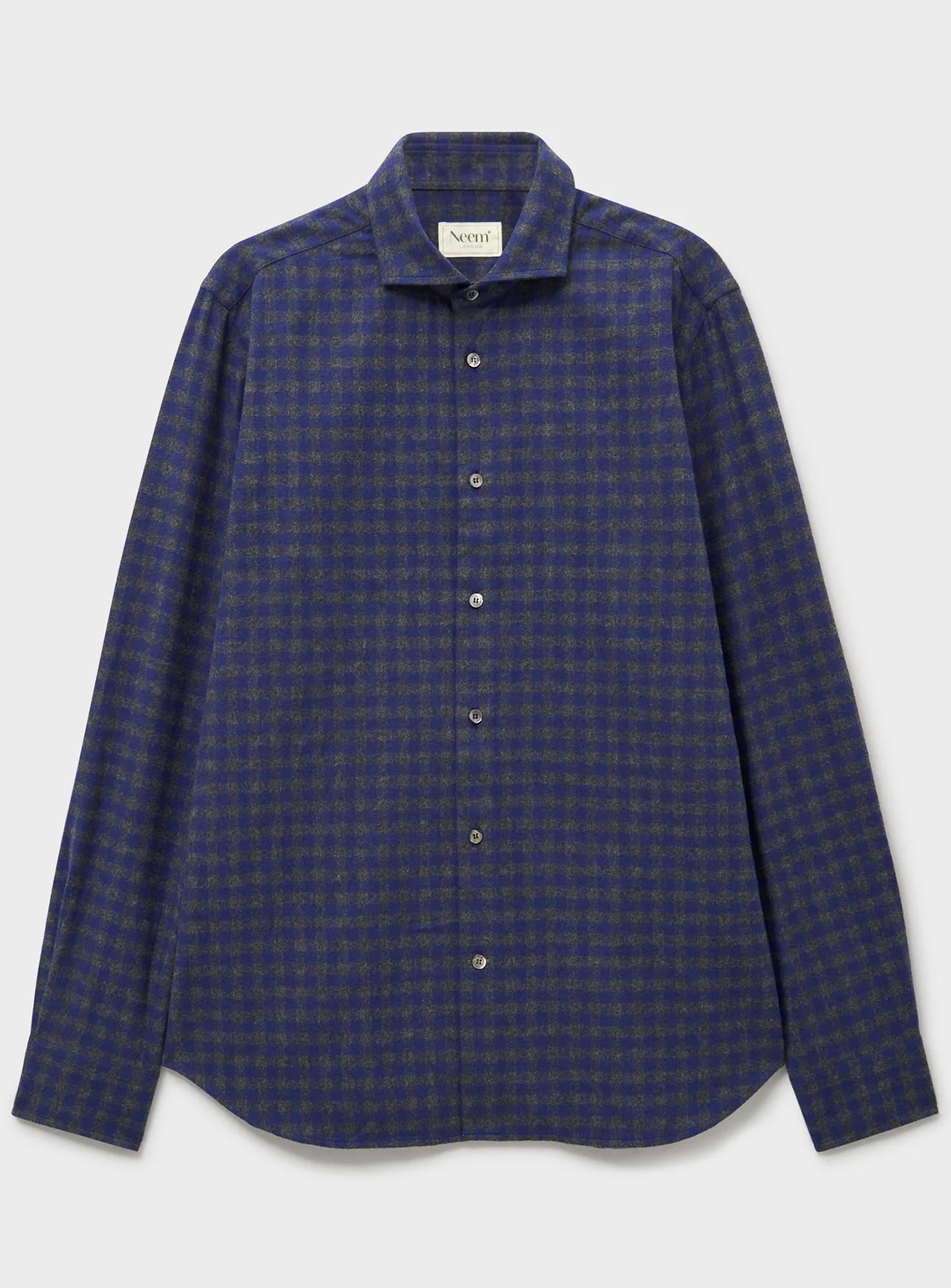 Italian Flannel Navy & Grey Check Cut Away Shirt