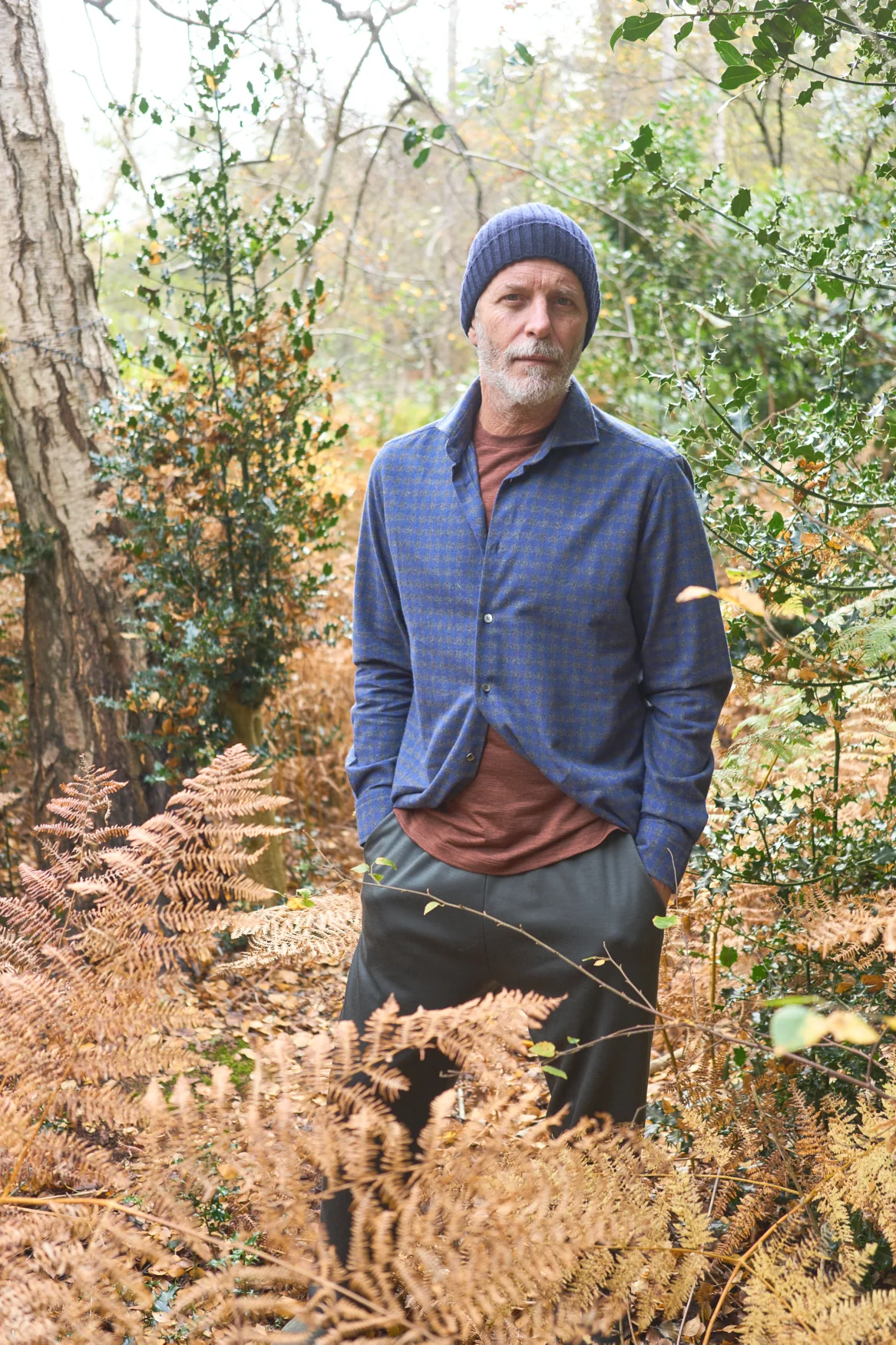 Italian Flannel Navy & Grey Check Cut Away Shirt - Image 2