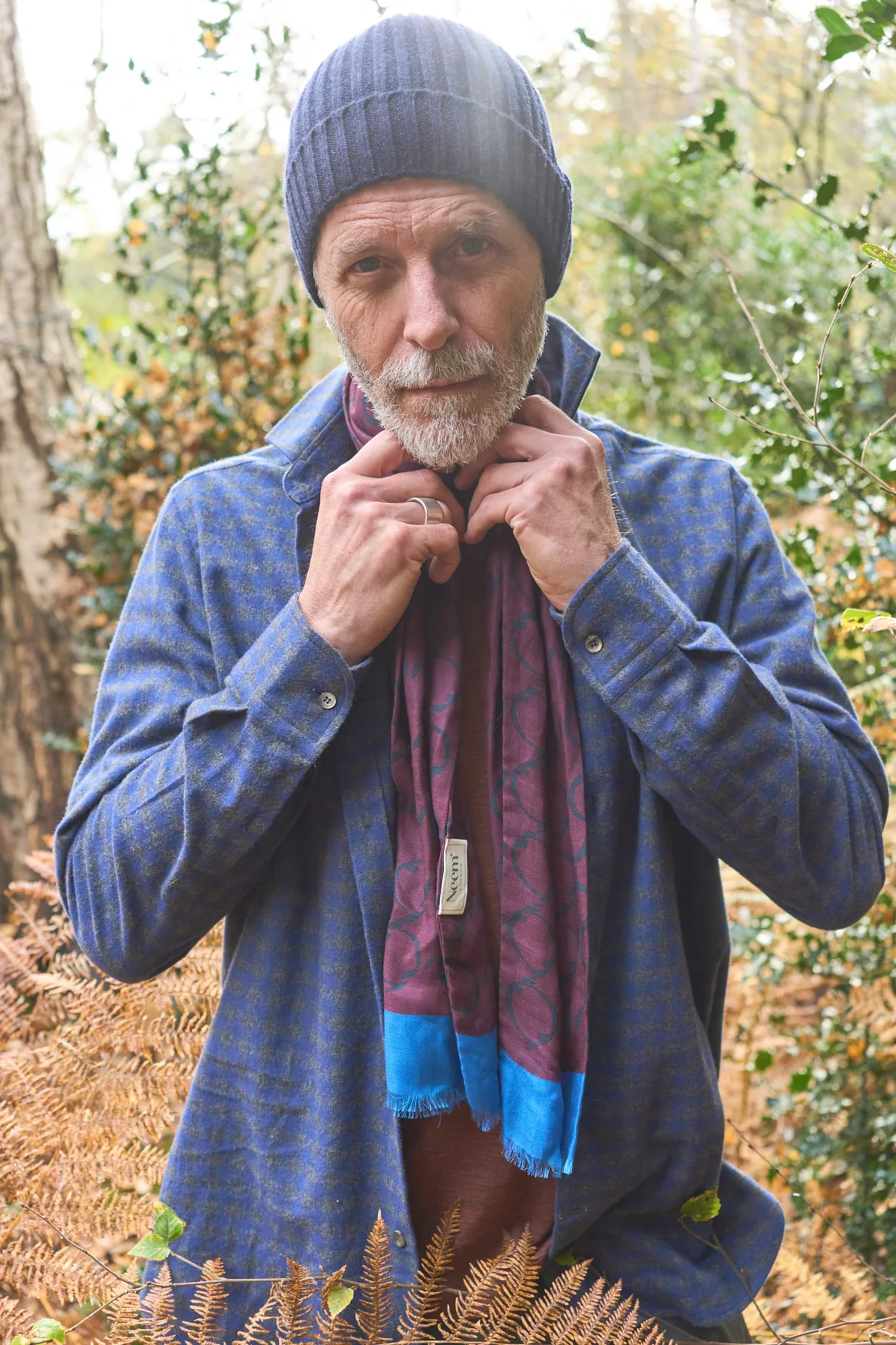 Italian Flannel Navy & Grey Check Cut Away Shirt - Image 3