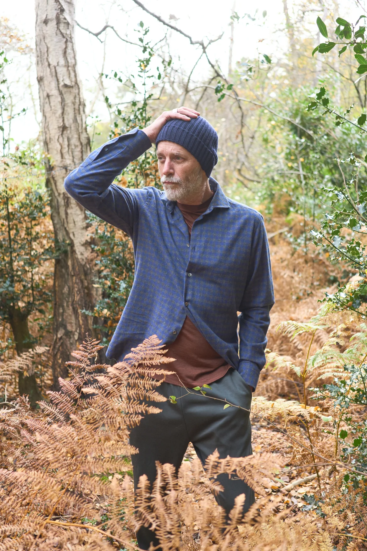 Italian Flannel Navy & Grey Check Cut Away Shirt - Image 5
