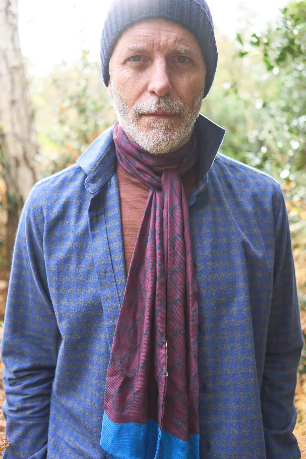 Italian Flannel Navy & Grey Check Cut Away Shirt - Image 6