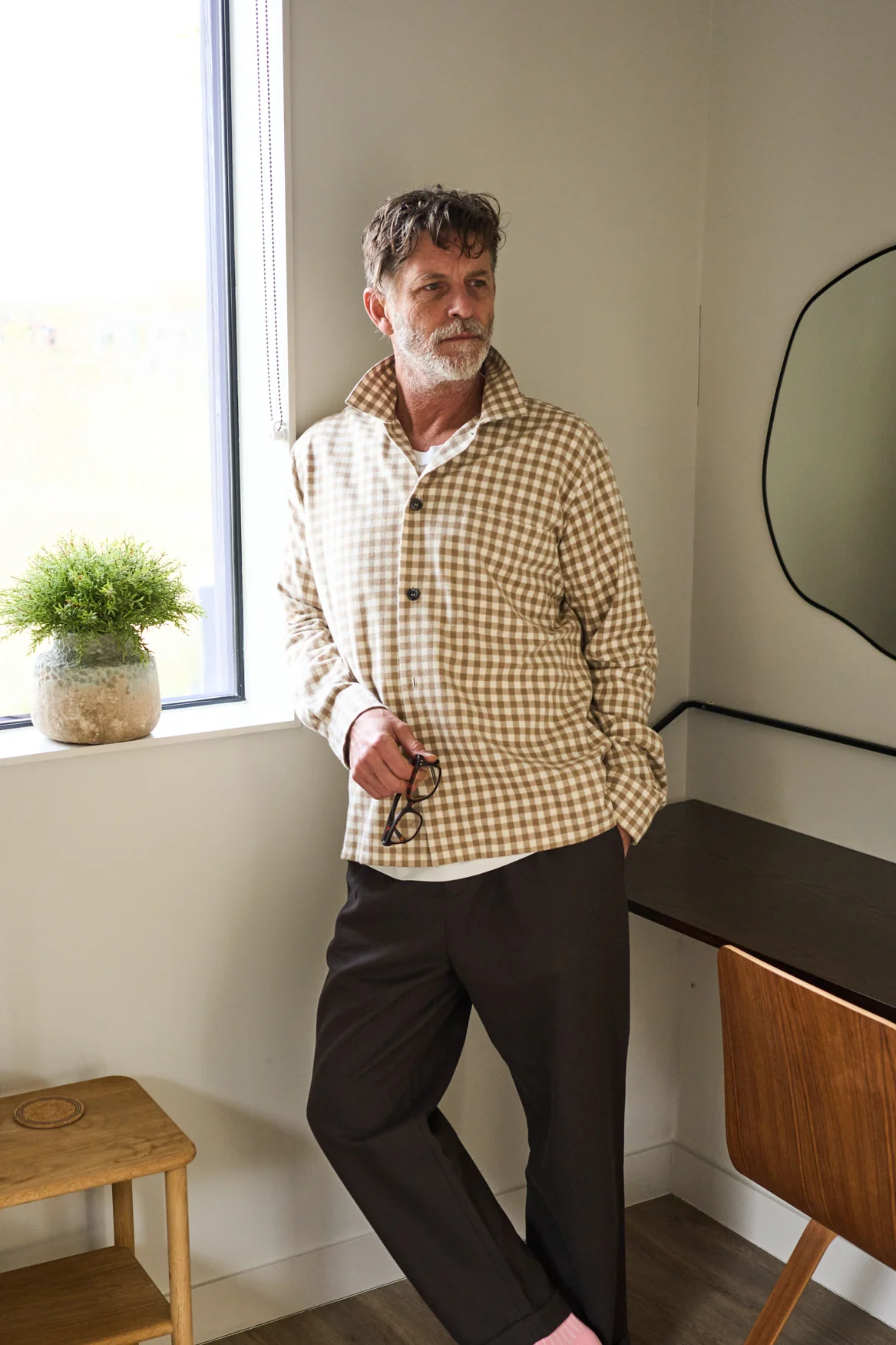 Recycled Italian Flannel Oat & Camel Check Spitalfields Overshirt - Image 6