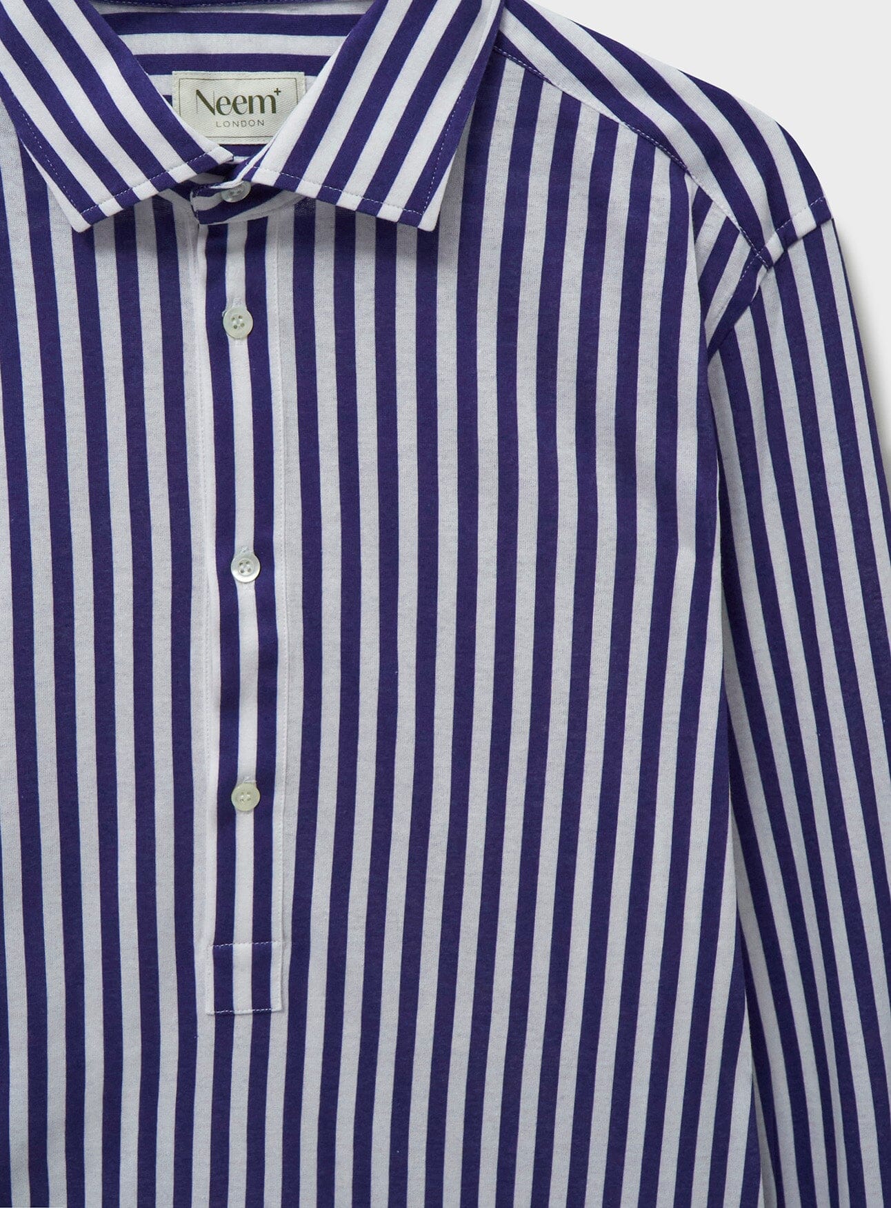 Navy City Stripe Cut Away Collar Popover Shirt - Image 5