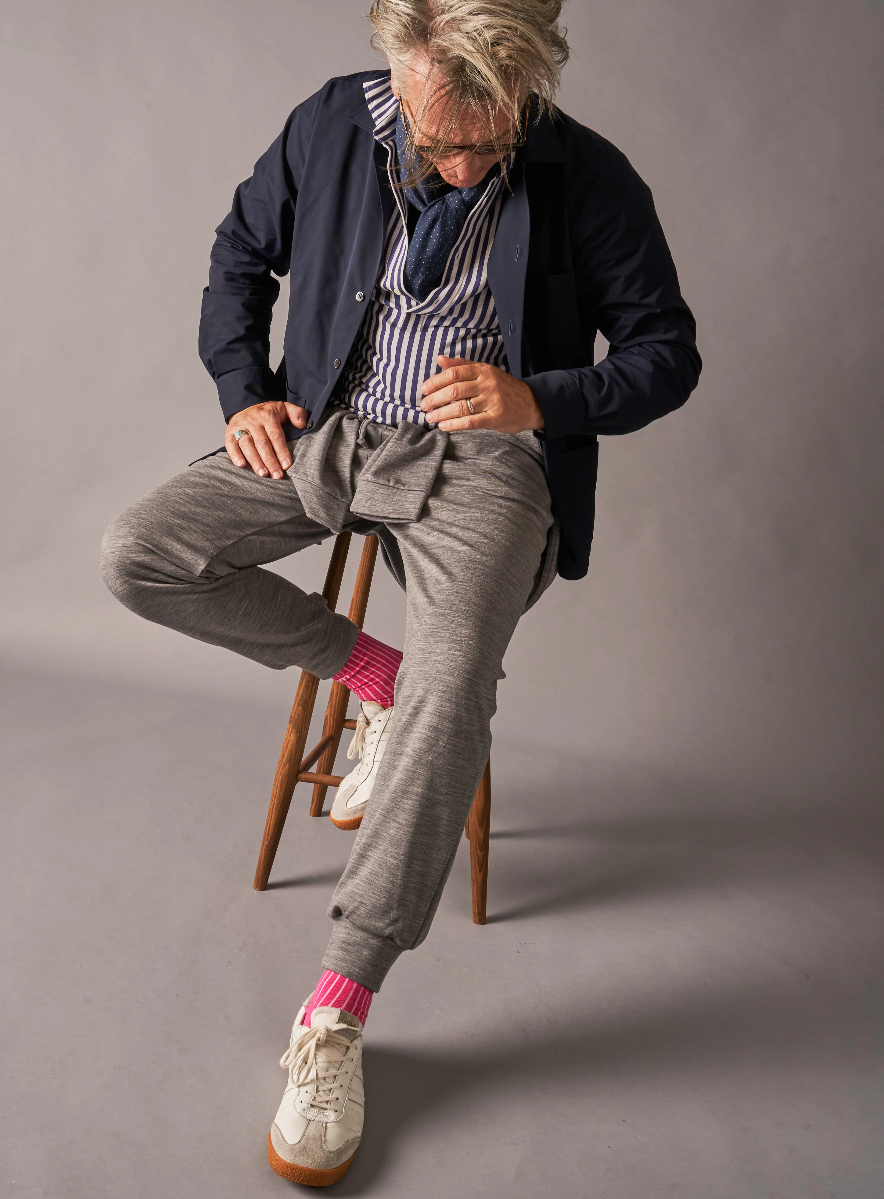 Navy City Stripe Cut Away Collar Popover Shirt - Image 7