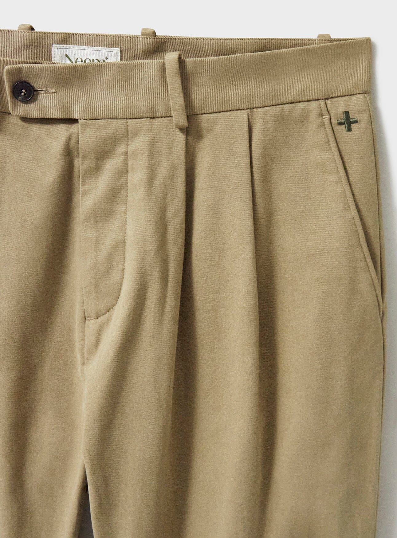 Organic Cotton stretch Oatmeal Pleated Trouser - Image 3