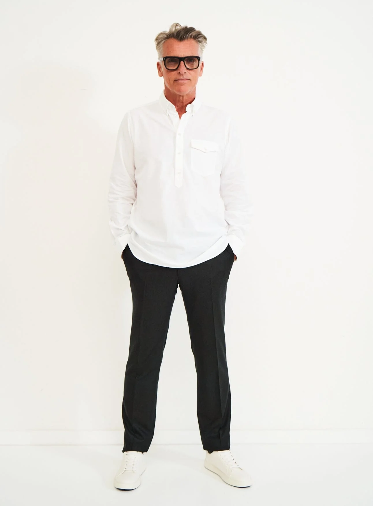 Recycled Italian White Oxford Modern Button-down Collar Popover Shirt - Image 8
