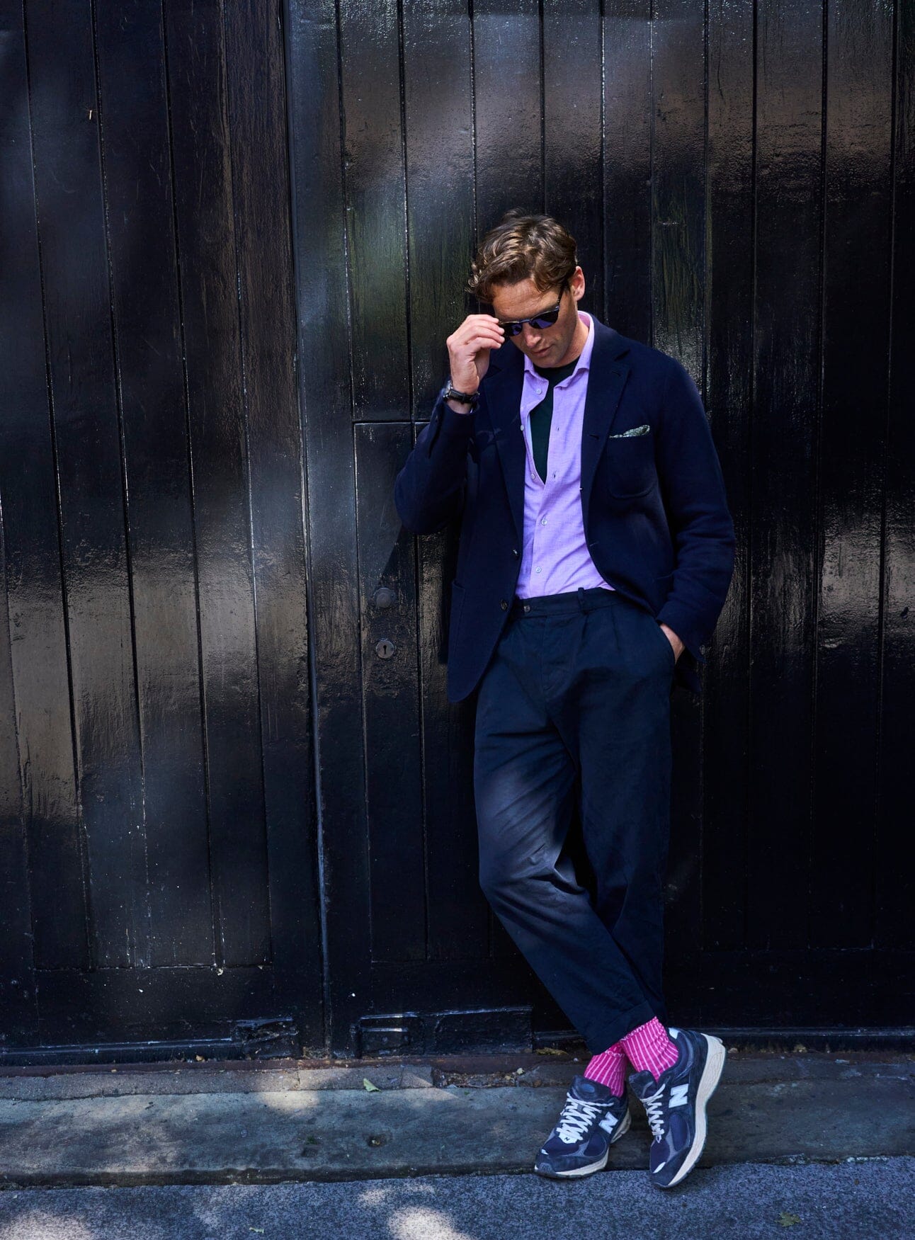 Recycled British Ribbed Cotton Bright Pink Men's Socks - Image 6