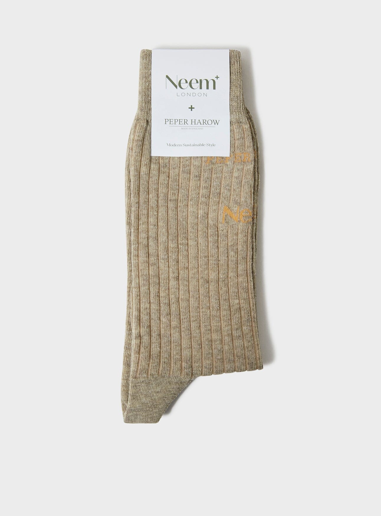 Recycled British Ribbed Cotton Oatmeal Men's Socks - Image 4