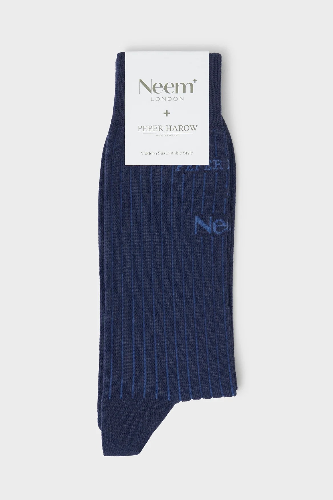 Recycled British Ribbed Cotton Navy Men's Socks - Image 3