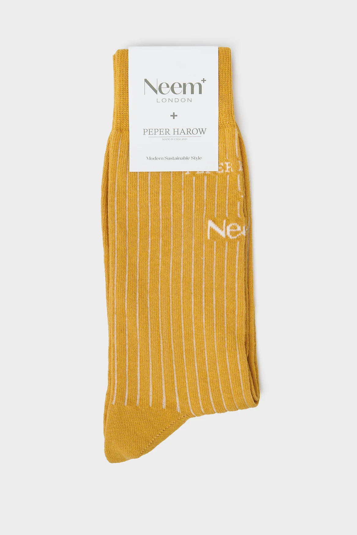 Recycled British Ribbed Cotton Yellow Men's Socks - Image 3
