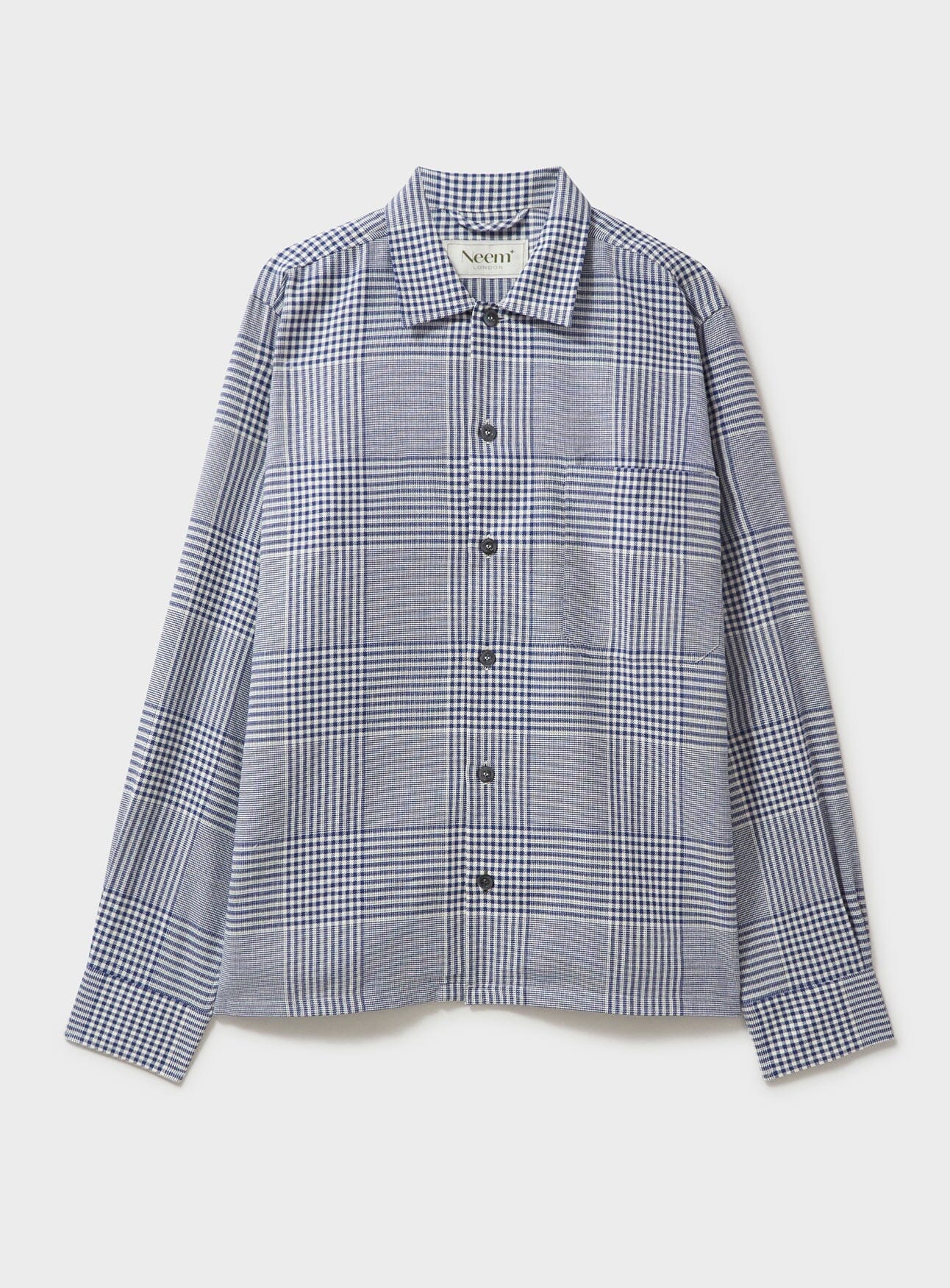 100% Recycled Cotton Navy Prince of Wales Spitalfields Overshirt