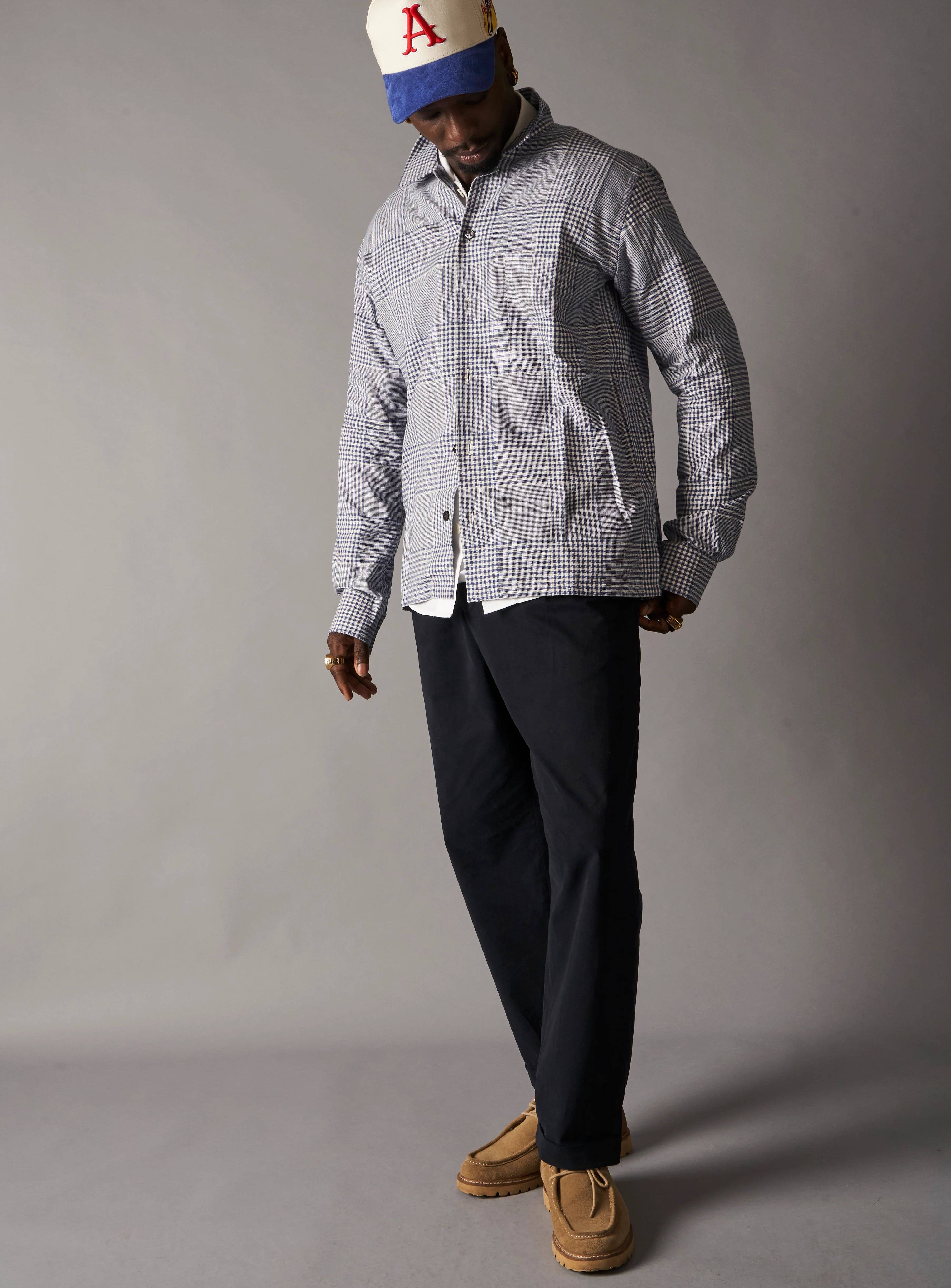 100% Recycled Cotton Navy Prince of Wales Spitalfields Overshirt - Image 2