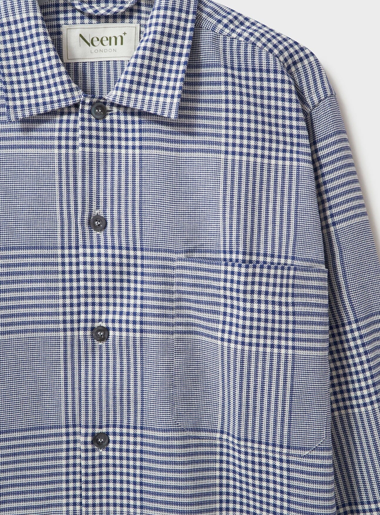 100% Recycled Cotton Navy Prince of Wales Spitalfields Overshirt - Image 3