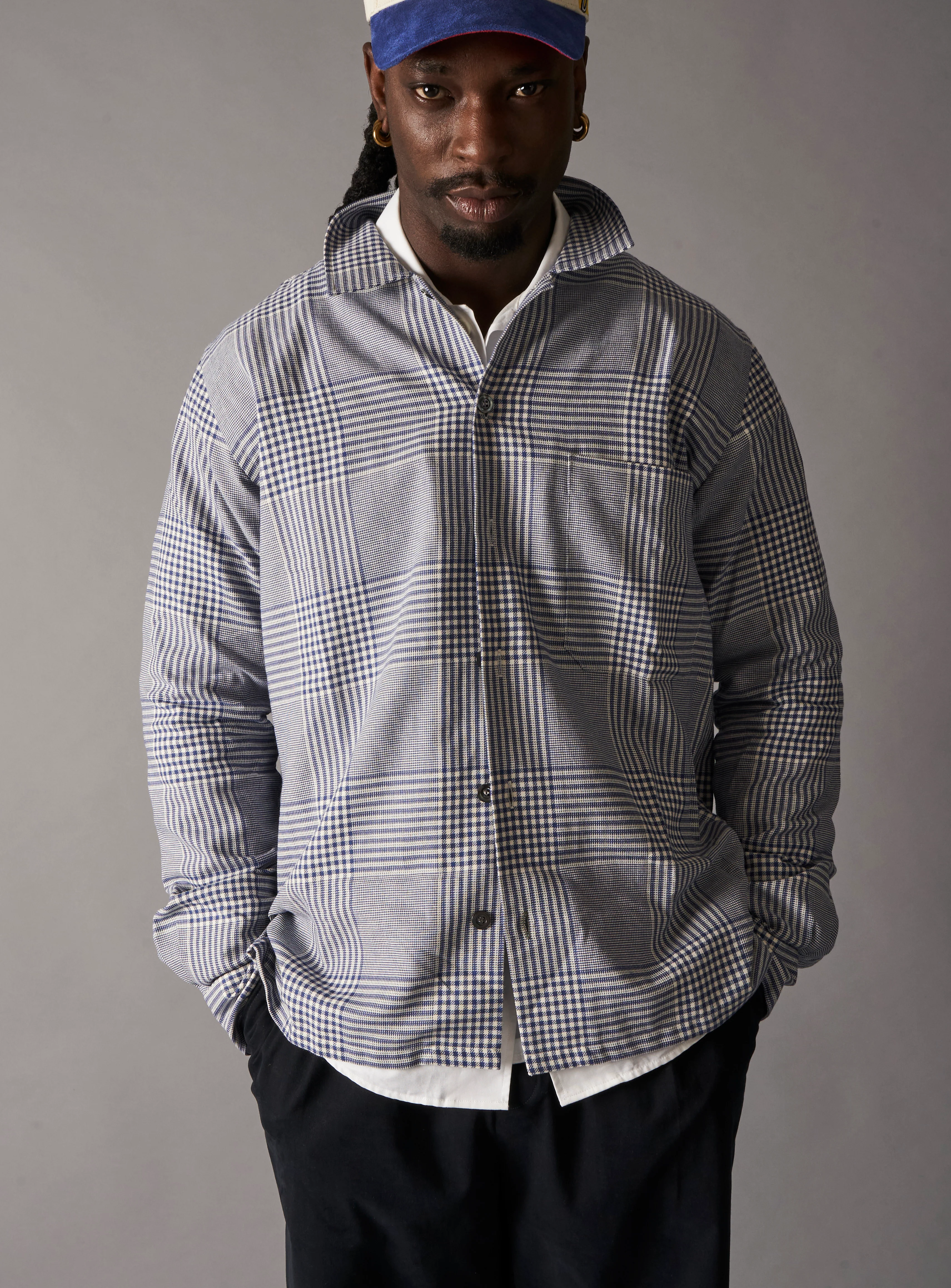 100% Recycled Cotton Navy Prince of Wales Spitalfields Overshirt - Image 4