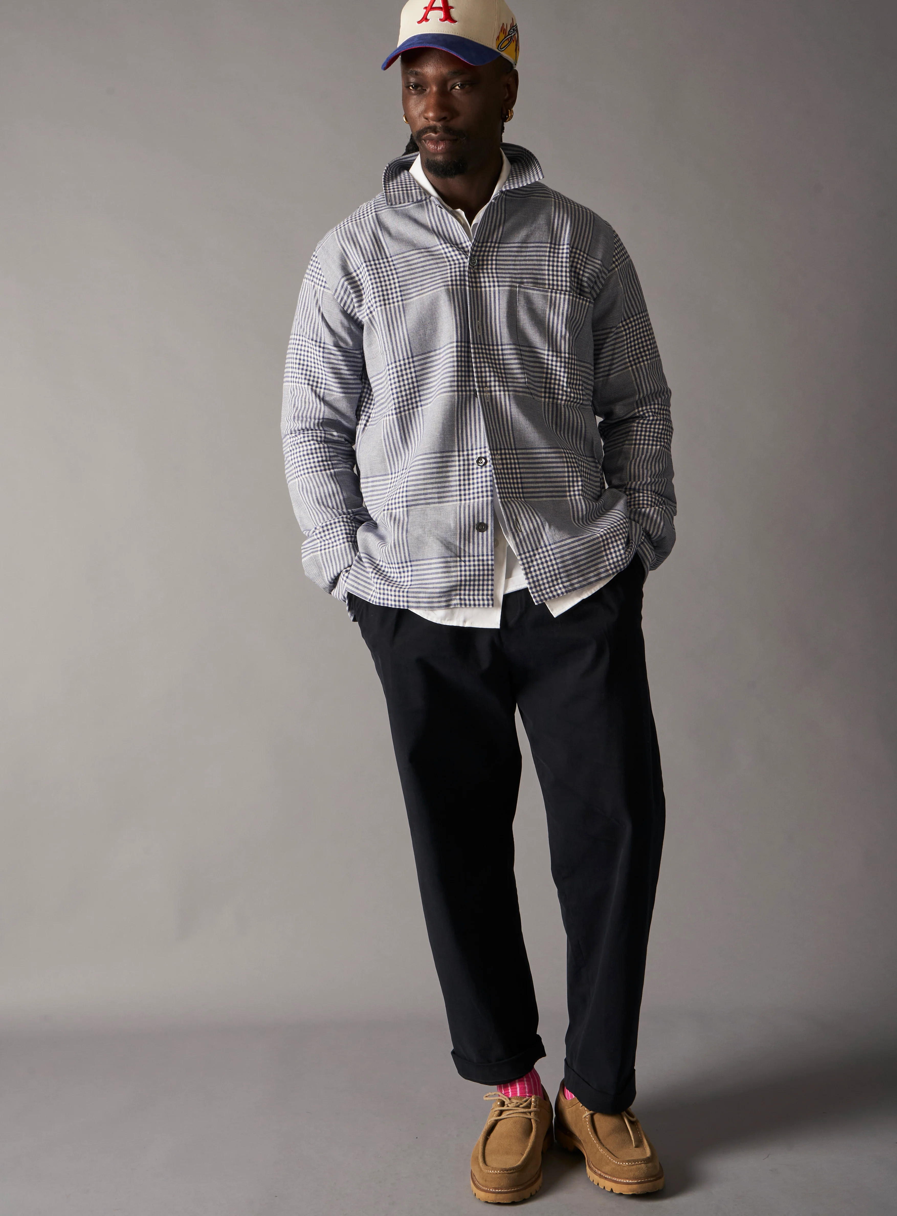 100% Recycled Cotton Navy Prince of Wales Spitalfields Overshirt - Image 6