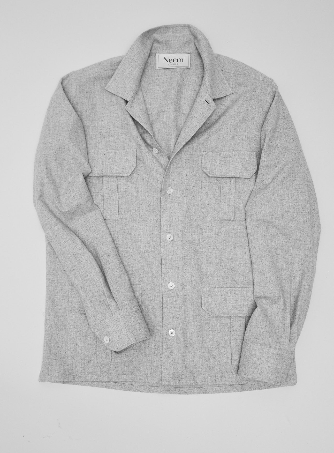 Recycled Italian Light Grey Flannel Overshirt - Image 3