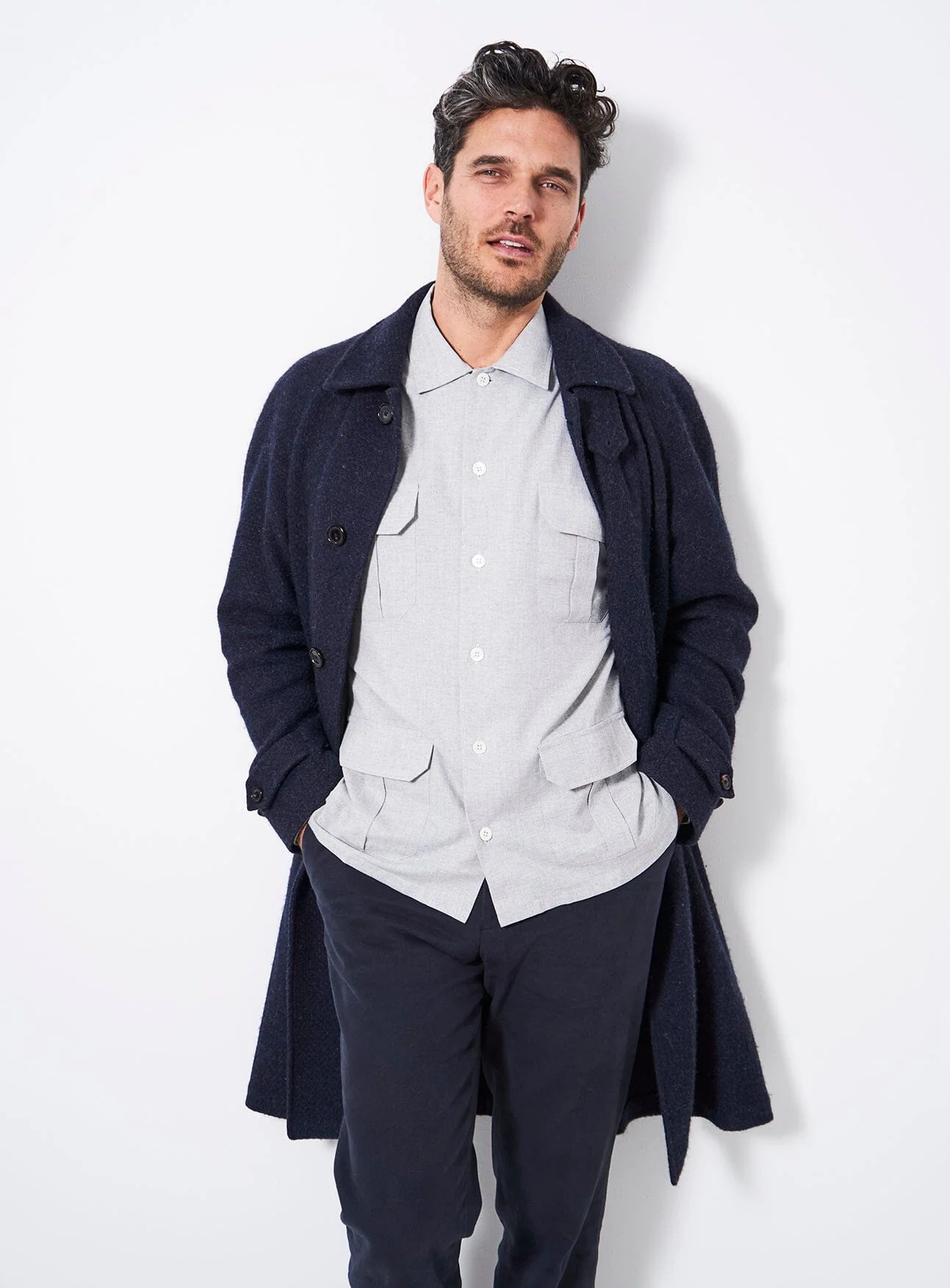 Recycled Italian Light Grey Flannel Overshirt - Image 4