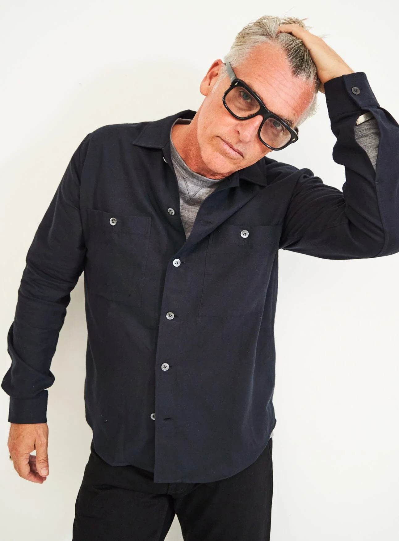 Recycled Italian Black Flannel Double Pocket Overshirt - Image 9