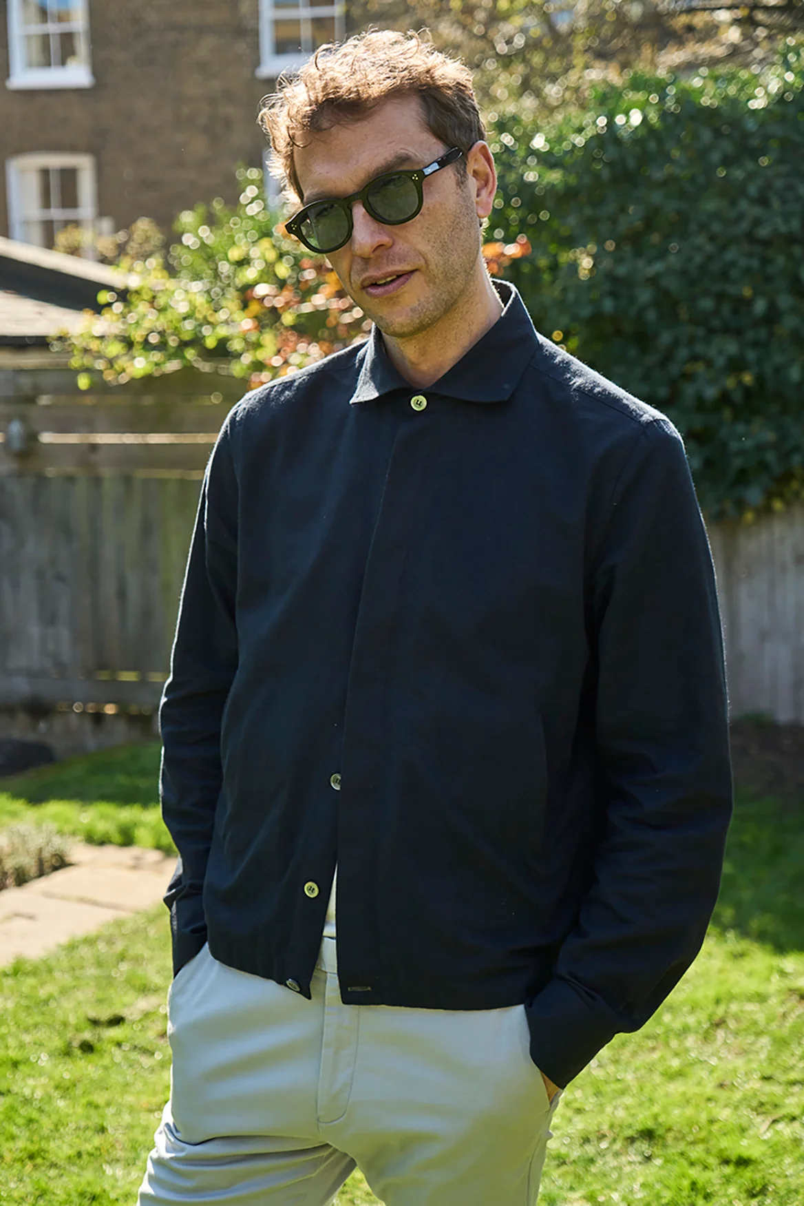 Recycled Italian Flannel Black Cropped Blouson Jacket - Image 6