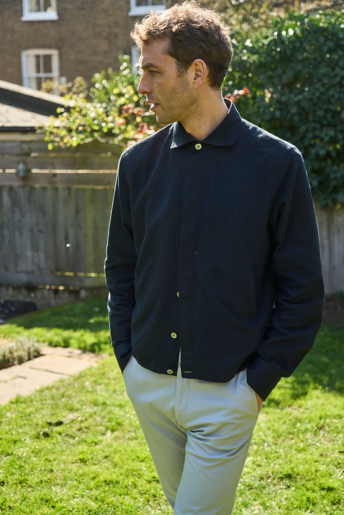 Recycled Italian Flannel Black Cropped Blouson Jacket - Image 7