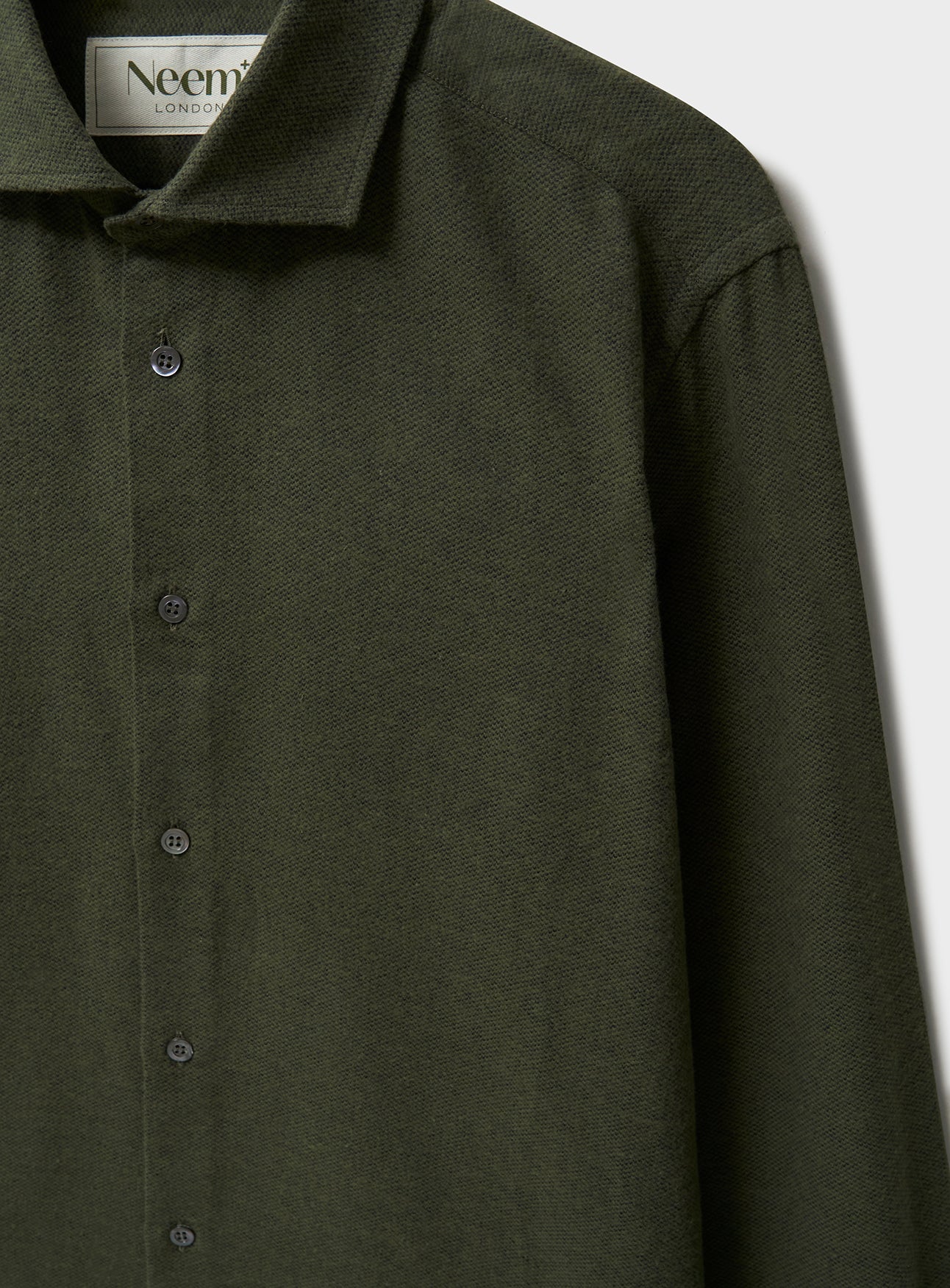 Recycled Italian Flannel Green Cut Away Collar Shirt - Image 3