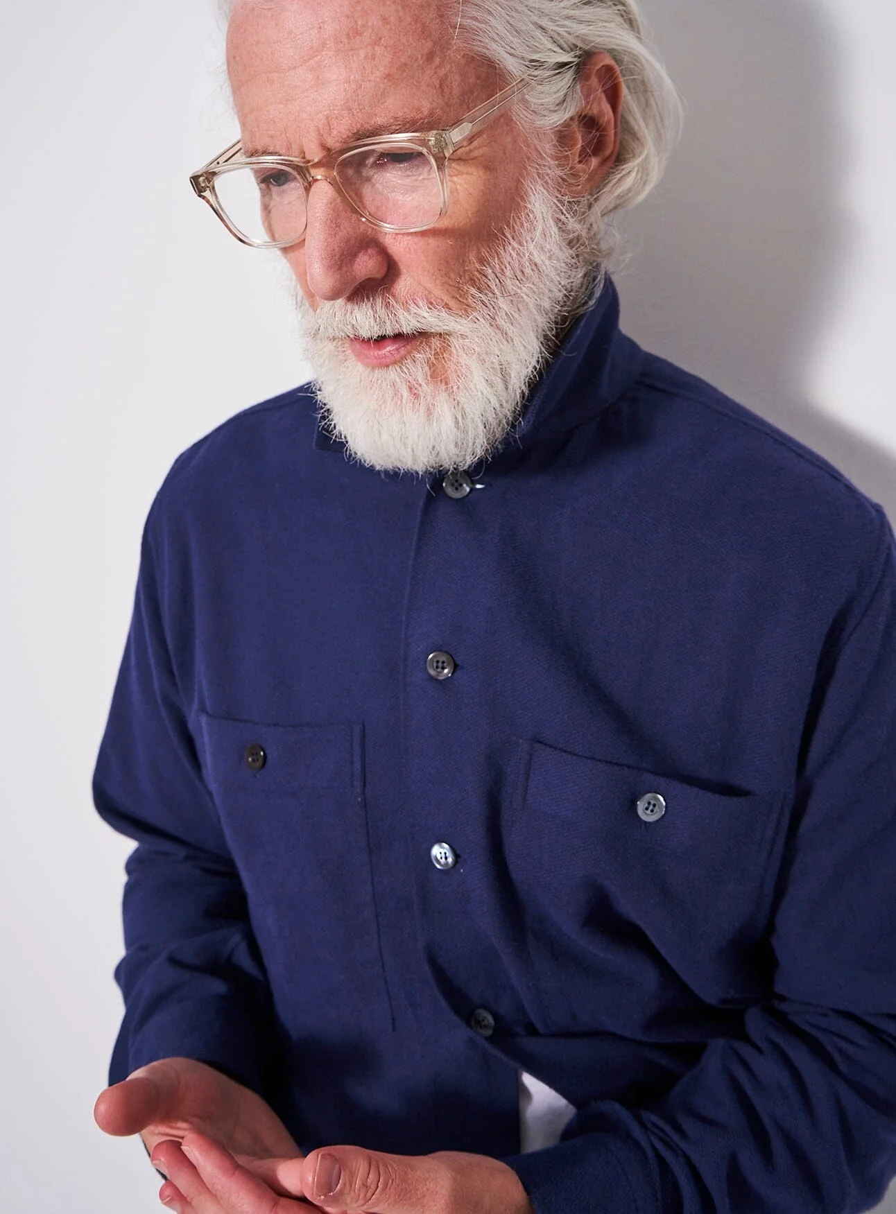 Recycled Italian Navy Flannel Double Pocket Shirt - Image 4