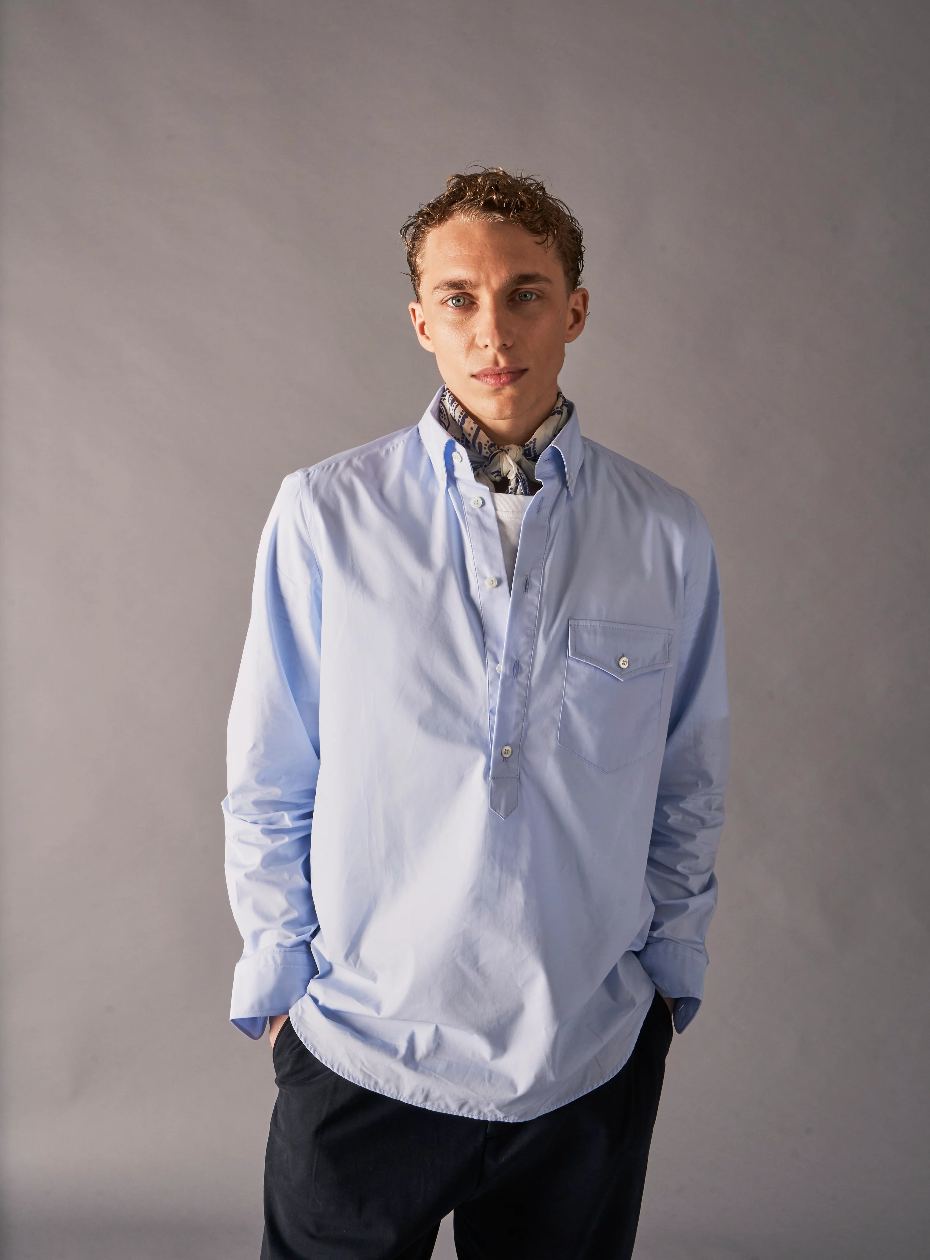 Regenerative Cotton Sky Modern Button-down Collar Popover Shirt - Image 5